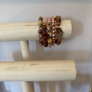 NWT 5 Gemstone Beaded Bracelet Pink and Brown Set